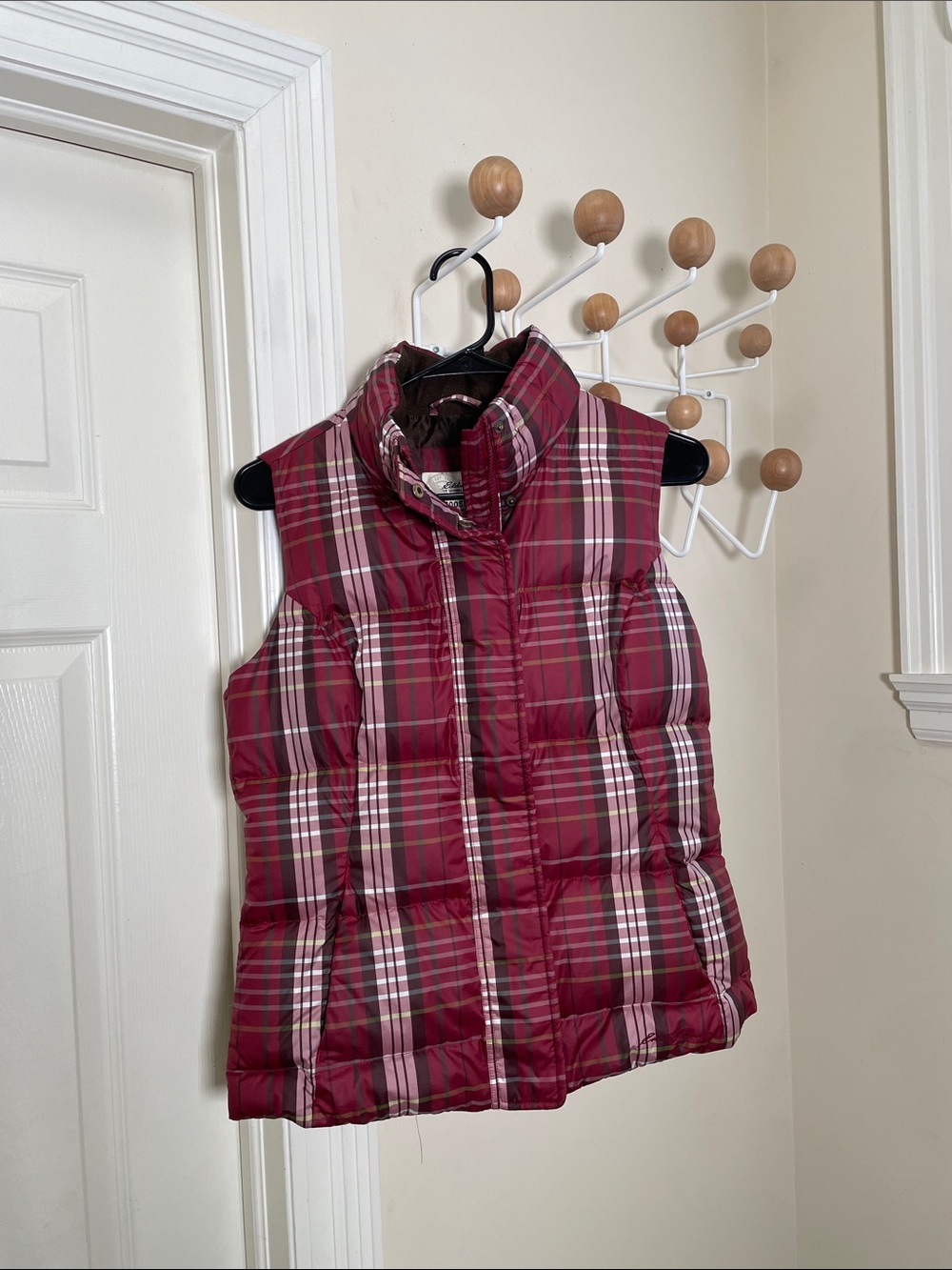 Eddie Bauer - Classic Goose Down Plaid Button Down Vest - Red - S